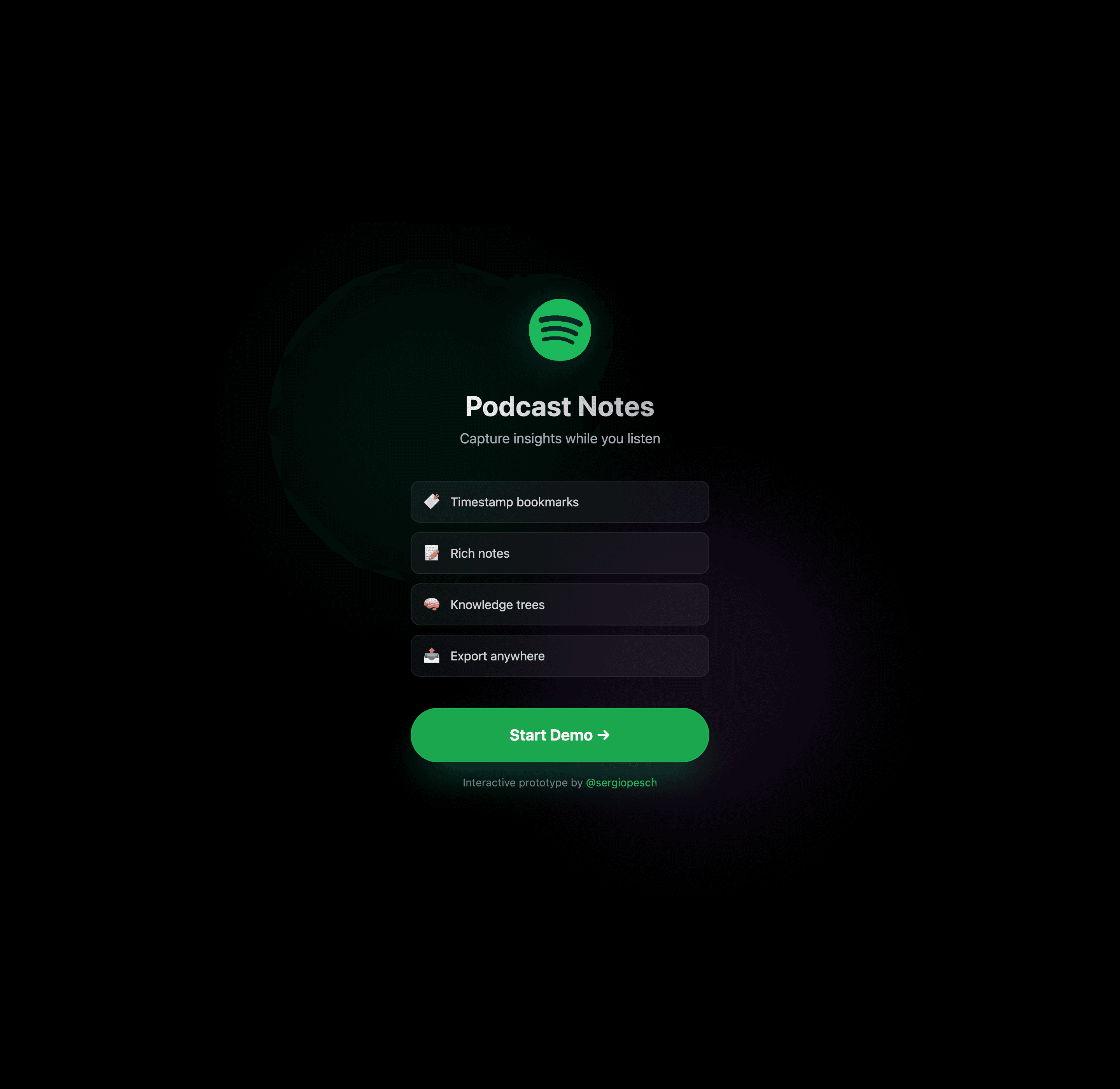 Spotify Notetaker landing screen