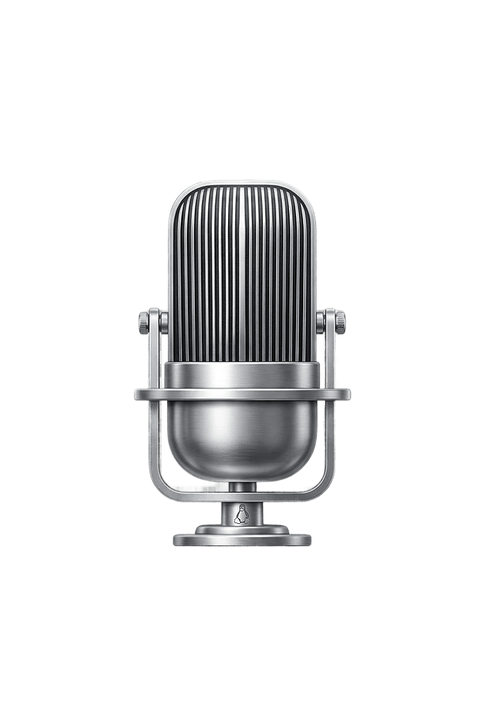 Voco's canonical silver microphone mark with the Linux emblem