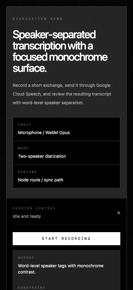 Mobile Diarization Demo interface