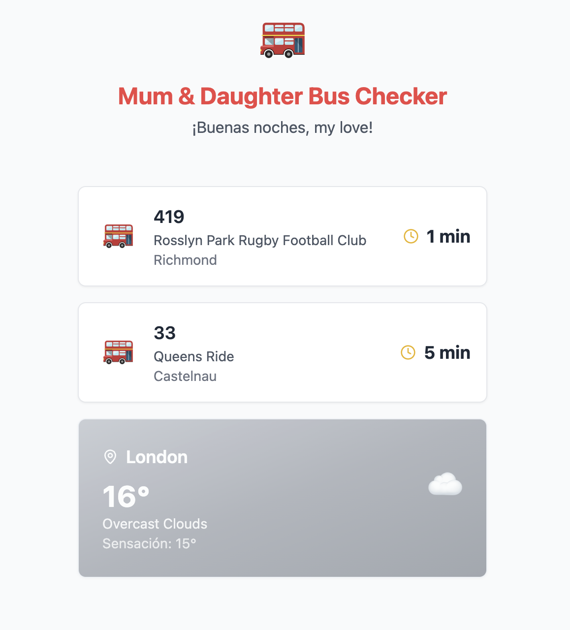 Mum & Daughter Bus Checker